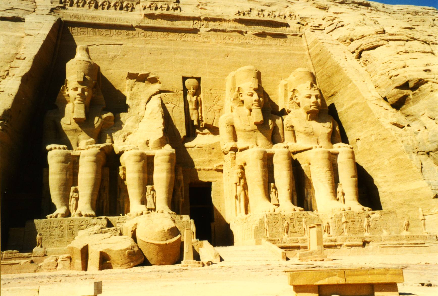 The four colossal statues of Ramesses II on the facade of the Great Temple at Abu Simbel