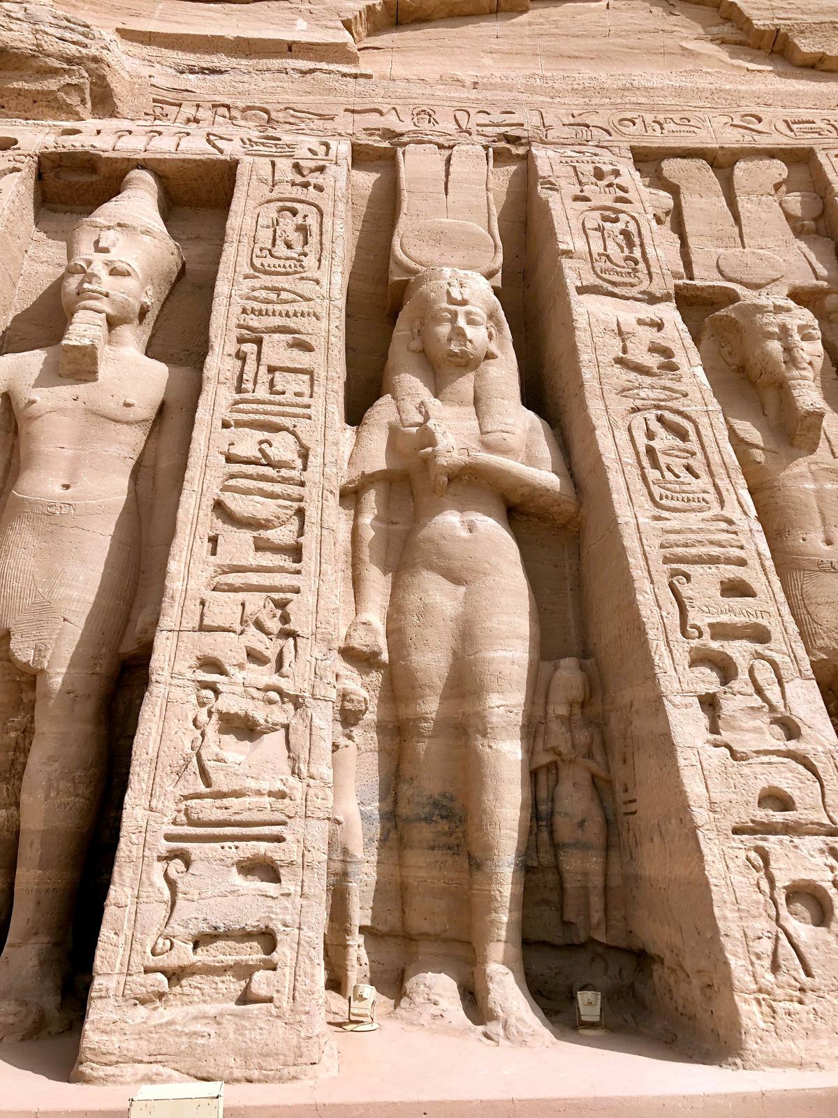 Colossal standing statue on the facade of the Temple of Hathor and Nefertari