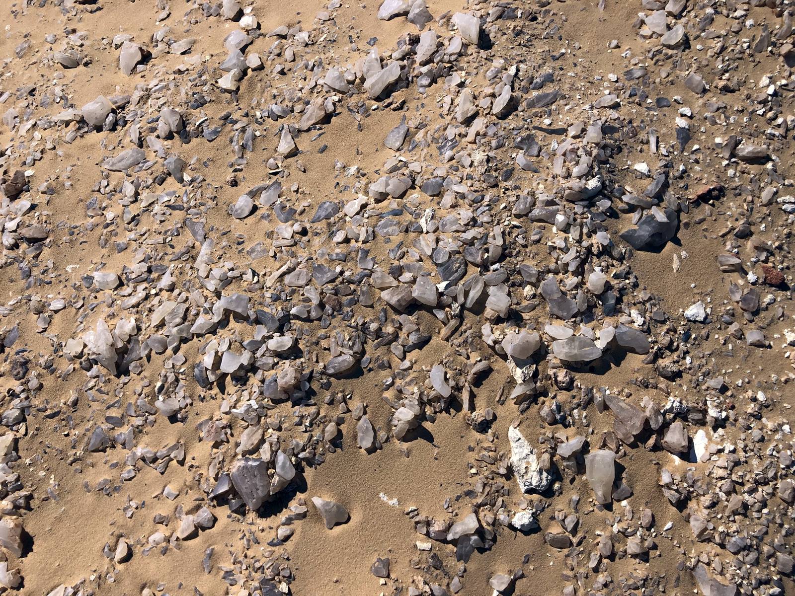 Quartz and calcite crystals glittering in the rock of Crystal Mountain
