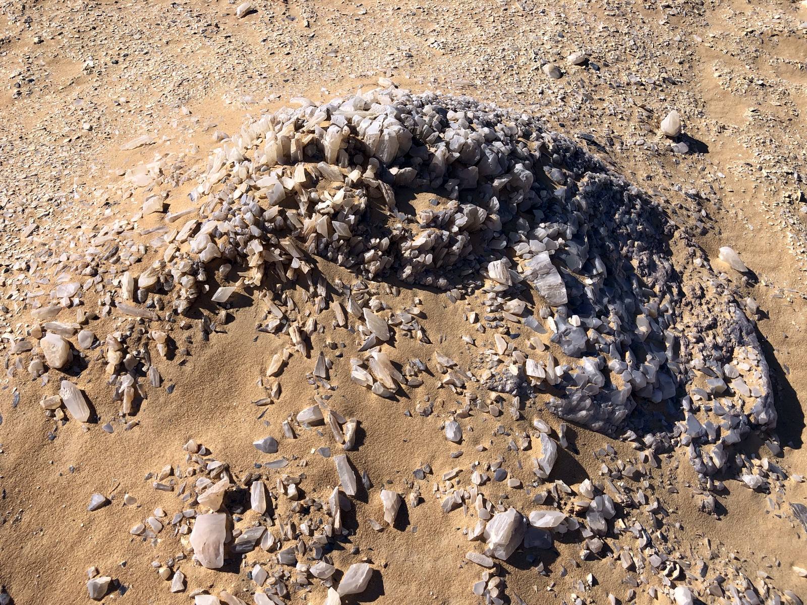 The crystal-studded ridge of Crystal Mountain in the Western Desert