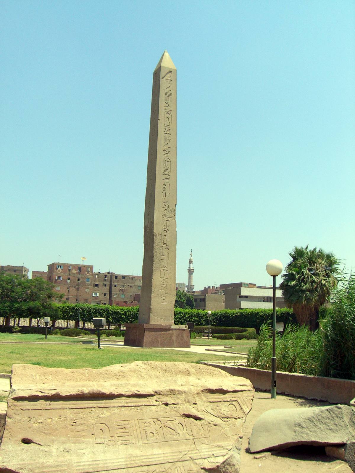 The red granite obelisk of Senusret I standing at Heliopolis in Matariya
