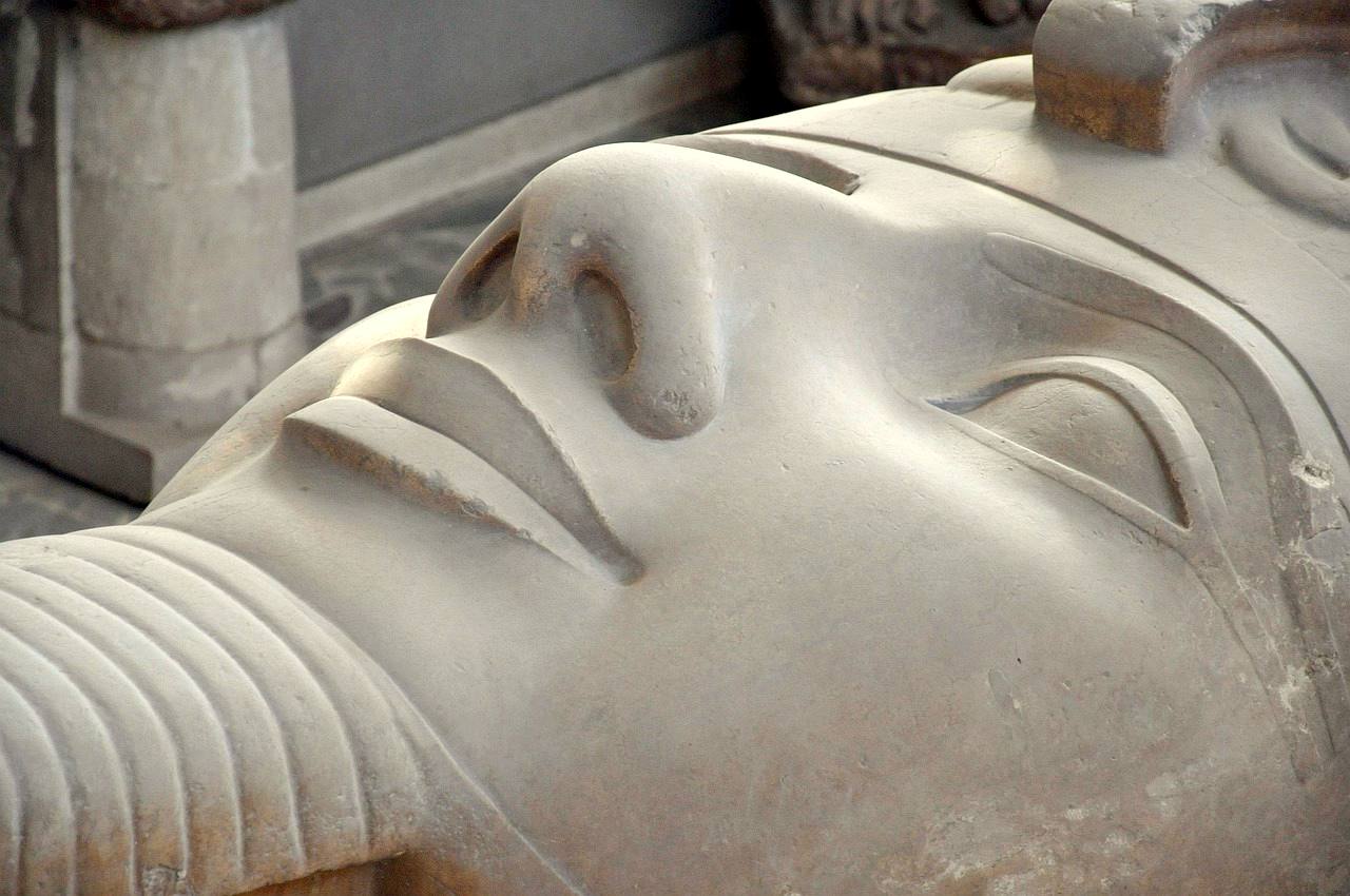 The serene face of the colossus of Ramesses II at Memphis